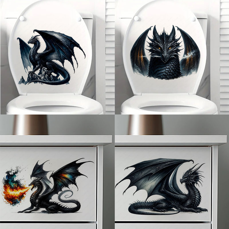 Lighting Mcqueen Bedroom Decor - Fiery Majestic Dragon Toilet Stickers Decoration