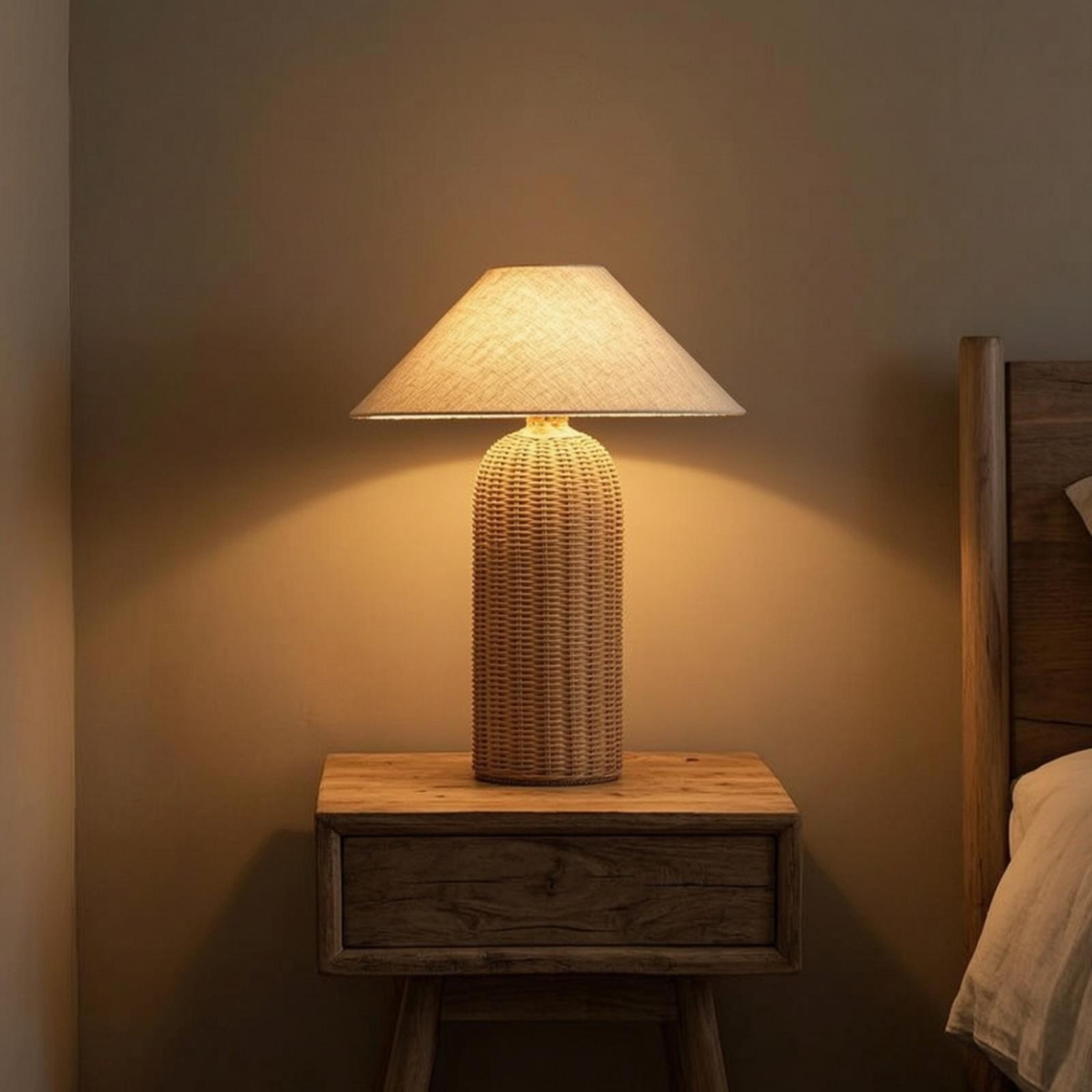 Bedside Lamp Rattan Base Fabri - Lighting Decor Bedroom review and price