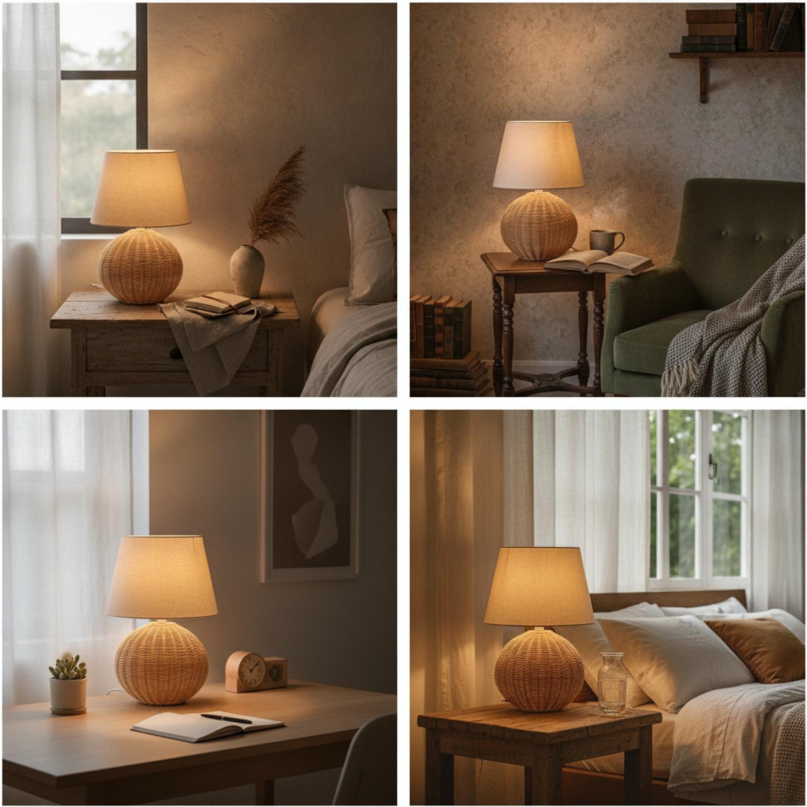 Bedside Lamp Rattan Base Fabri - Lighting Decor Bedroom review and price