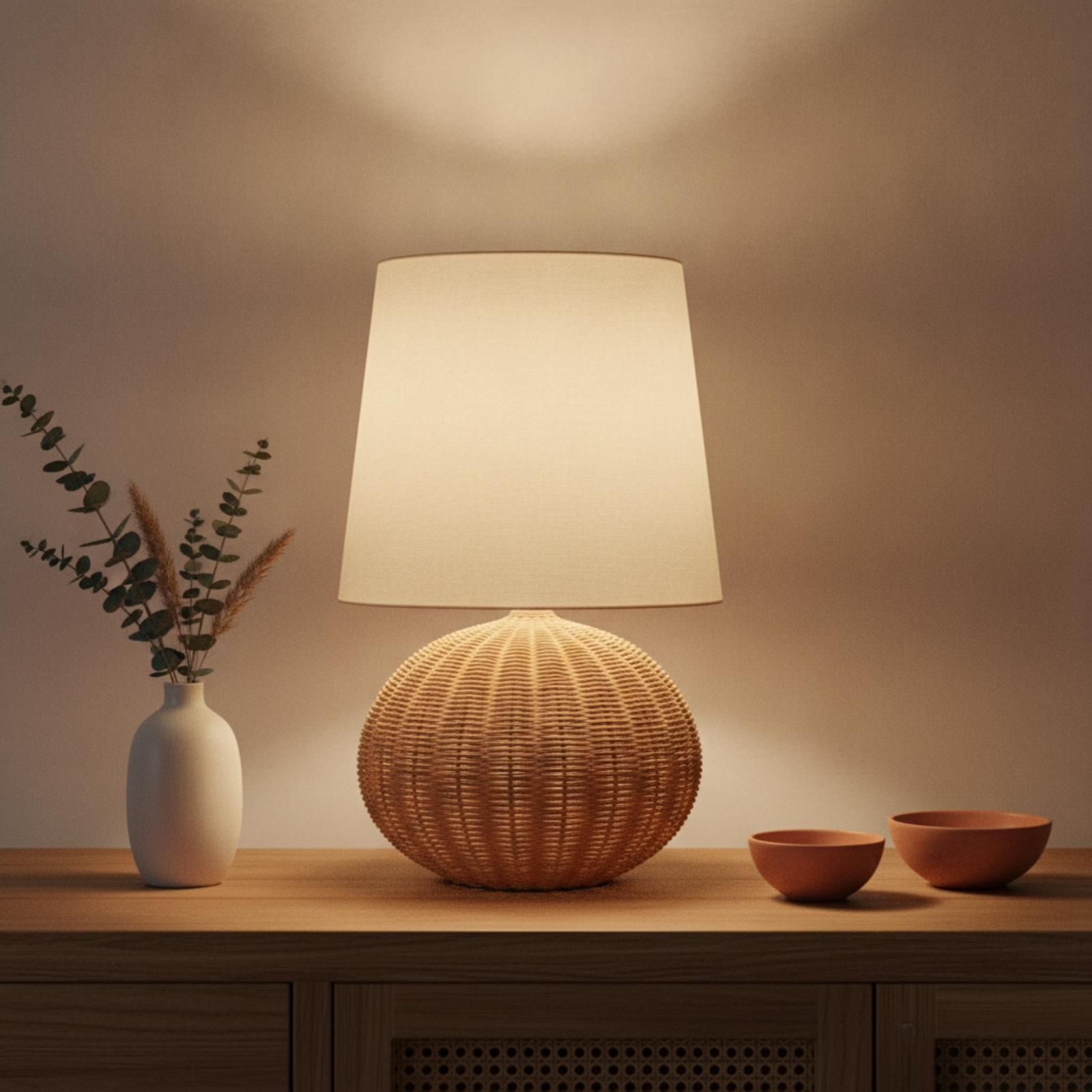 Bedside Lamp Rattan Base Fabri - Lighting Decor Bedroom review and price
